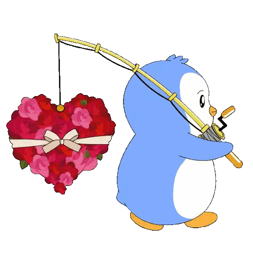 Penguin With Heart Of Roses Fishing Rod Sticker