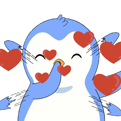 Penguin With Heart Surrounded By Hearts Sticker
