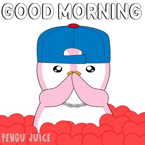 Penguin With Hearts And Good Morning Sticker