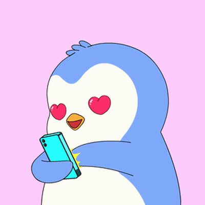 Penguin With Hearts Looking At Phone GIF