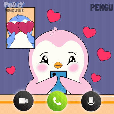 Penguin With Hearts On Eyes Talking To Another Penguin GIF