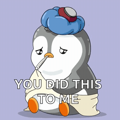 Penguin With Ice Pack On Head And Thermometer In Beak GIF