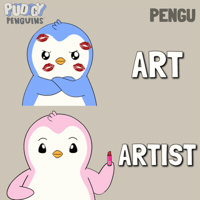 Penguin With Lipstick On Face Holding Lipstick Art And Pengu GIF