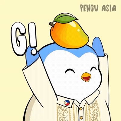 Penguin With Mango On Head And Text Pengu Asia GIF