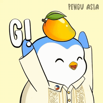 Penguin With Mango On Head Saying Pengu Asia GIF