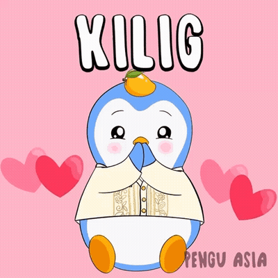 Penguin With Mango On Head Surrounded By Pink Hearts Kilig GIF