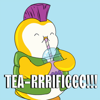 Penguin With Mohawk Drinking Tea GIF