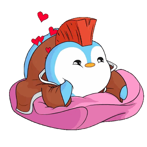 Penguin With Mohawk On Pink Heart Blanket Sticker