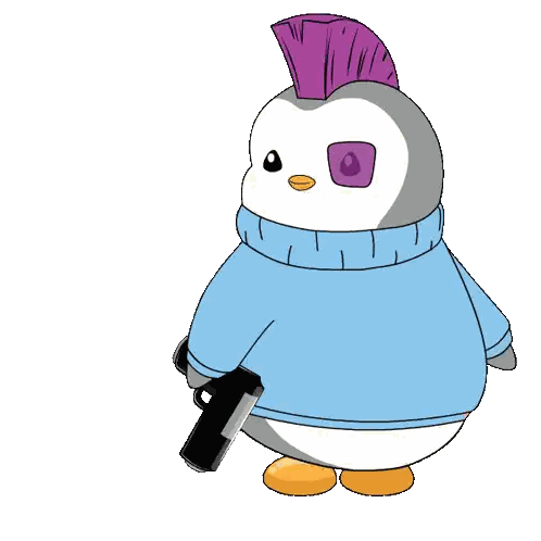 Penguin With Mohawk Pointing Gun At Heart Jar Sticker
