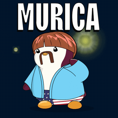 Penguin With Mustache In Blue Hoodie Saying Murica GIF