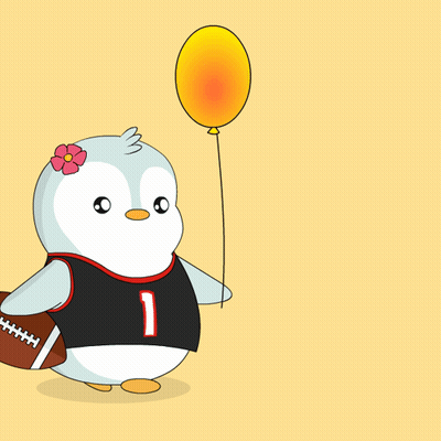 Penguin With Number 1 Holding Football And Balloon GIF
