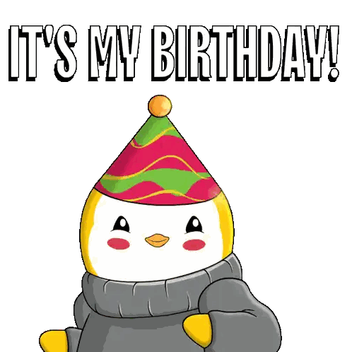 Penguin With Party Hat Saying Its My Birthday Sticker