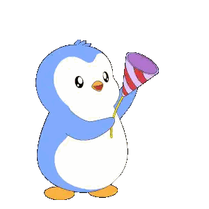 Penguin With Party Horn And Falling Confetti Sticker