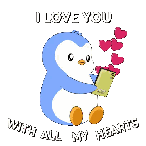 Penguin With Phone Hearts Saying I Love You Sticker