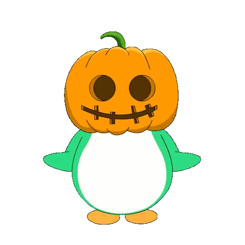 Penguin With Pumpkin On Head And Stitched Mouth Sticker