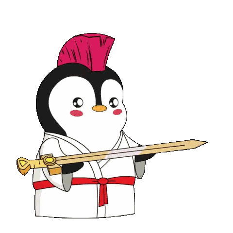 Penguin With Red Mohawk Holding Sword Sticker
