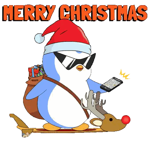 Penguin With Santa Hat And Gifts Sticker
