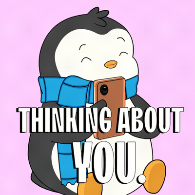 Penguin With Scarf Holding Cell Phone Saying Thinking About You GIF