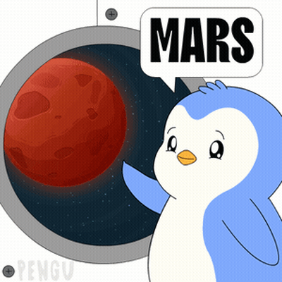 Penguin With Speech Bubble Saying Mars GIF