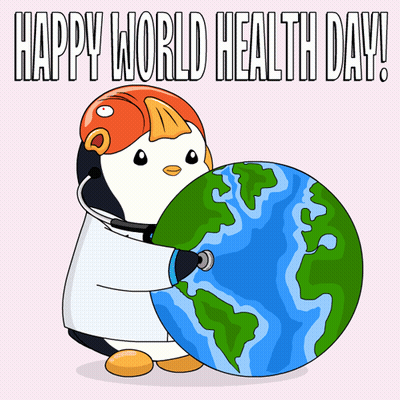 Penguin With Stethoscope Holding Globe Happy World Health Day GIF