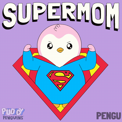 Penguin With Superman Cape Saying Supermom GIF