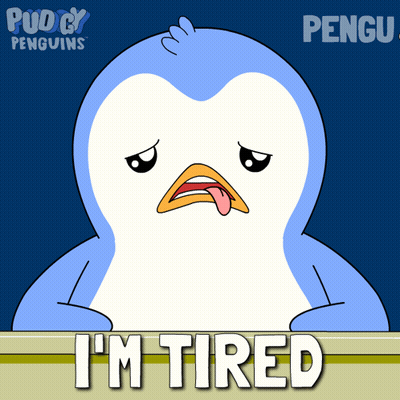 Penguin With Tongue Out Saying I'm Tired GIF