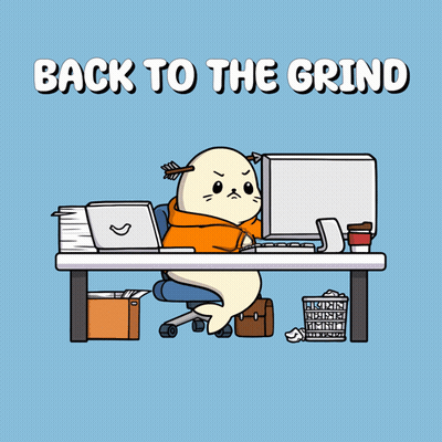 Penguin With Top Hat And Briefcase Saying Back To Grind GIF