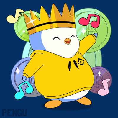 Penguin With Yellow Hoodie Gold Crown Coins Music Notes GIF