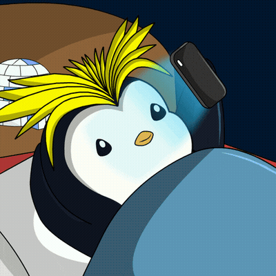 Penguin With Yellow Mohawk Looking At Phone GIF