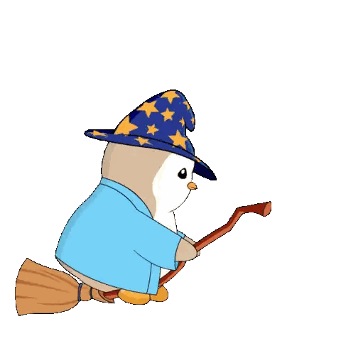 Penguin Wizard Flying On Broomstick Sticker