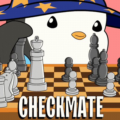 Penguin Wizard Playing Chess Checkmate GIF
