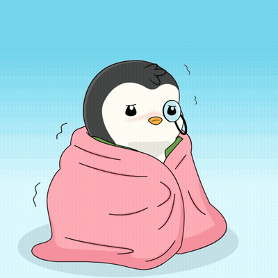 Penguin Wrapped In Pink Blanket With Magnifying Glass GIF