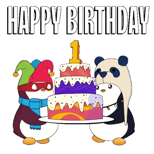 Penguins And Panda Holding Birthday Cake Sticker
