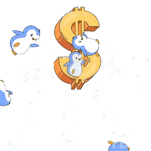Penguins Are Swimming Around A Dollar Sign Sticker