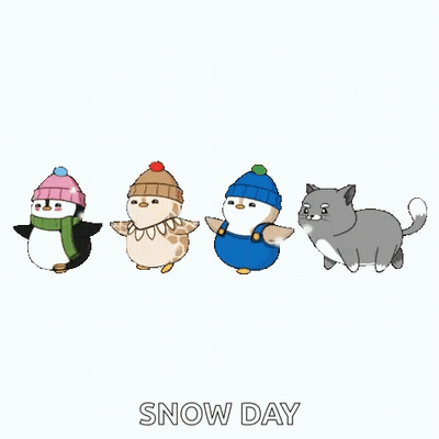 Penguins, Bird, Cat And Dog In Snow GIF