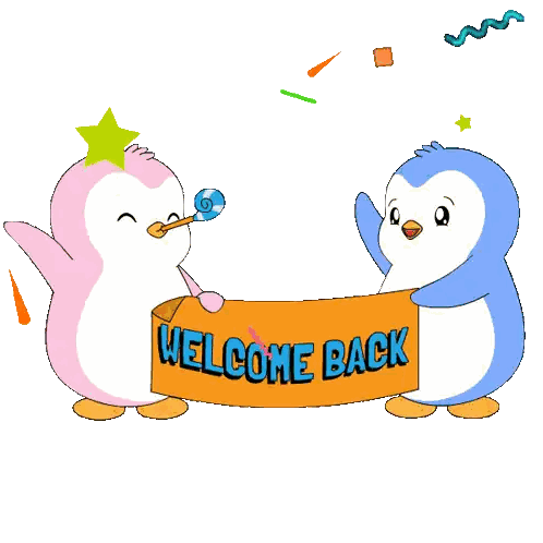 Penguins Blowing Horns With Welcome Banner Sticker