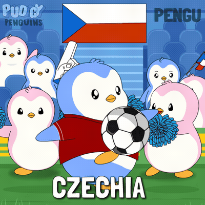 Penguins Cheering For Czechia Holding Soccer Ball GIF