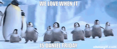 Penguins Dancing In Snow With Caption We Love When It Is Daniel Friday GIF