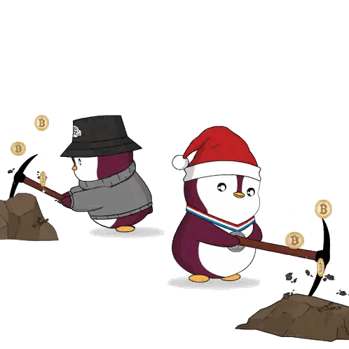Penguins Digging With Santa Hats Sticker