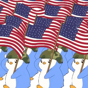 Penguins Holding American Flags In Helmets Sticker