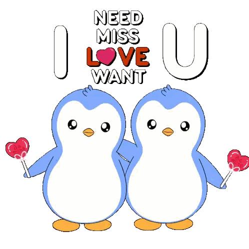 Penguins Holding Heart Lollipops Need Miss Love Want Sticker