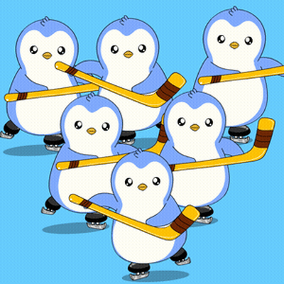 Penguins Holding Hockey Sticks GIF