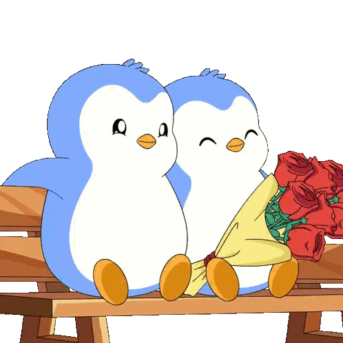 Penguins Holding Roses On Bench Sticker