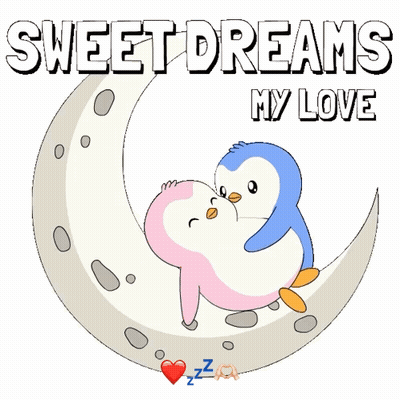 Penguins Hugging Crescent Moon Sweet Dreams My Love GIF