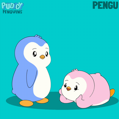 Penguins Hugging Hearts And Word Pengu GIF