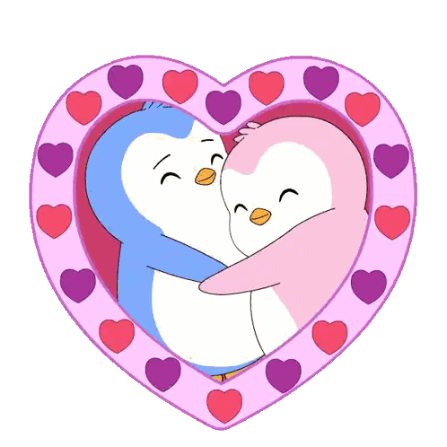 Penguins Hugging In Heart Frame Sticker