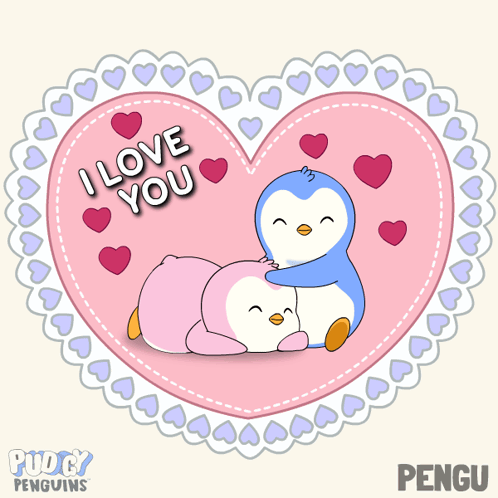 Penguins Hugging In Heart Saying I Love You GIF