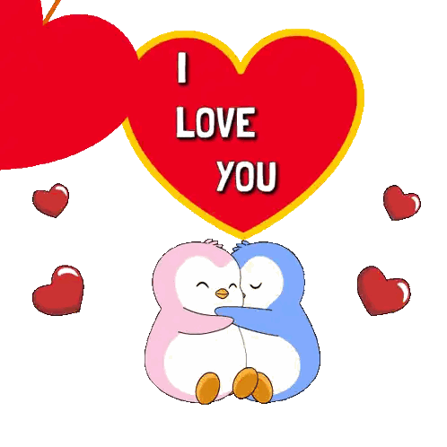 Penguins Hugging Under Heart Saying I Love You Sticker
