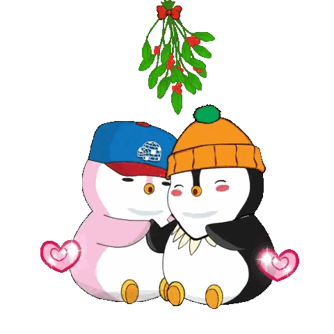 Penguins Hugging Under Mistletoe Sticker