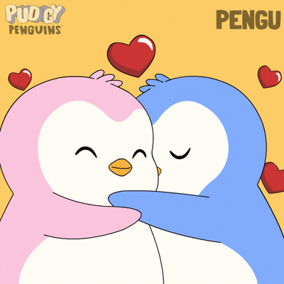 Penguins Hugging With Hearts And Pengu GIF